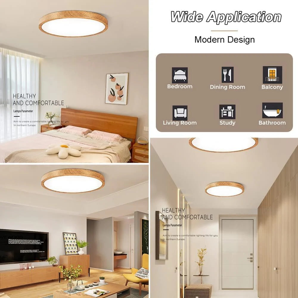 AC 220–240V Round Wood Grain LED Ceiling Light, 24W 3000K / 4500K / 5000K / 6500K Flush Mount Ceiling Light Local Stock (UK/DE)
