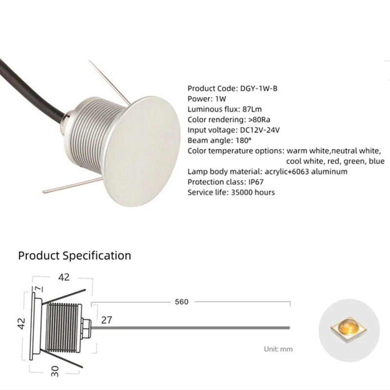 8/10-Pack Low Voltage Backlit Moonlight LED Step Lights – 3000K / 4000K / 6000K | 1W | DC12–24V | IP67 Waterproof Recessed Wall & Stair Lights
