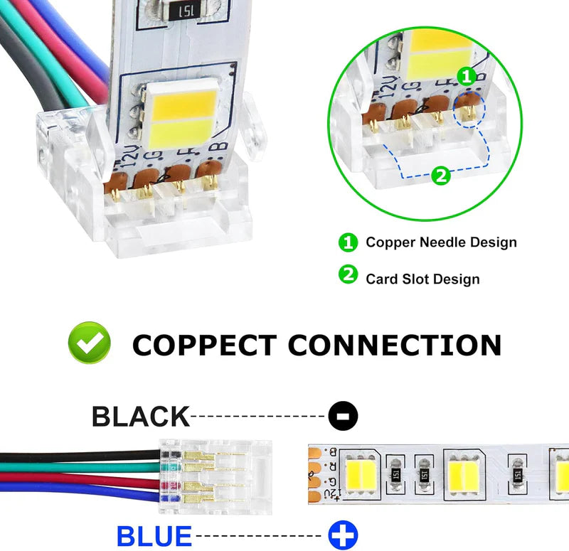 LightingWill LED Strip Connector 10mm 4Pin Transparent Solderless Clips, LED Light Strip Connector Strip to Wire Strip to Strip Female Plug Connector for RGB Strip, Bulk 500pcs MOQ Factory Direct