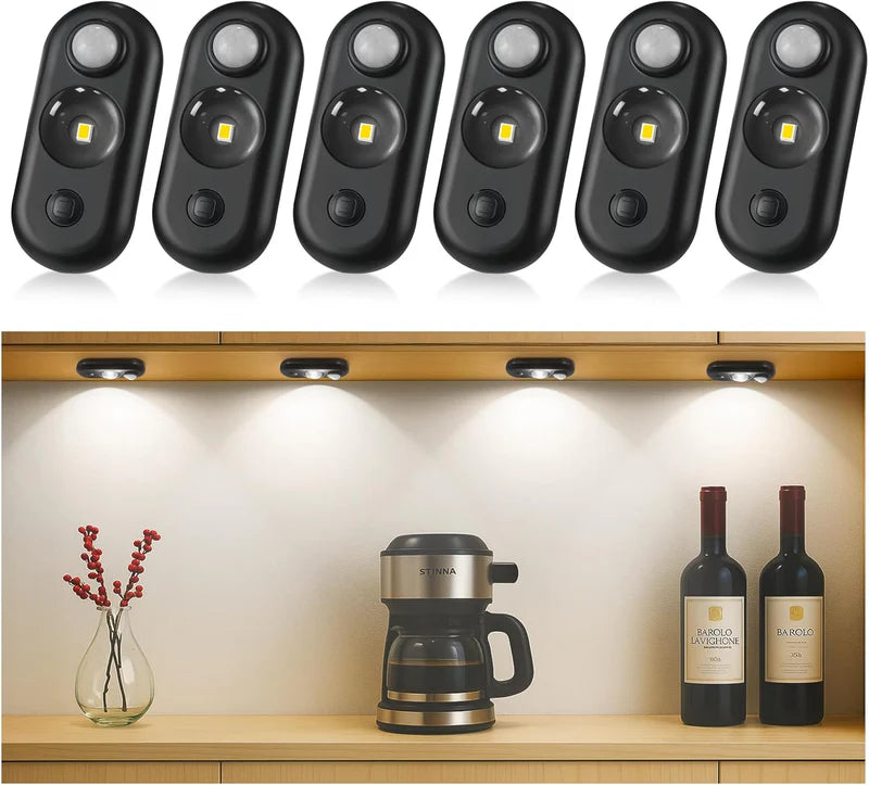 LightingWill Rechargeable Oval LED Closet Light 4/6 Pack, Motion Sensor Tap Switch Dimmable Cabinet Light, Warm / Daylight White, Black / White Finish, Magnetic Mounting for Closets and Cabinets