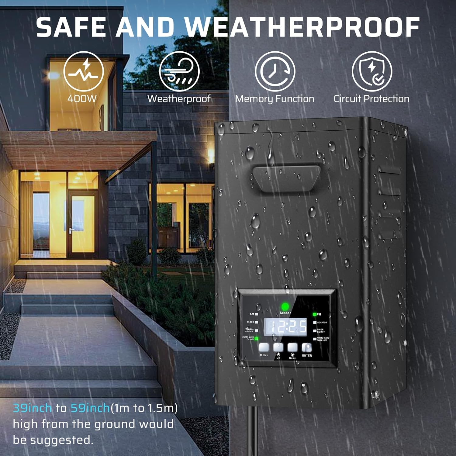 Heavy-Duty Low Voltage Landscape Lighting Transformer 300W / 400W – Outdoor 120V AC to 12V/14V AC Power Supply with LCD Timer & Photocell Sensor for Garden and Pathway Lighting