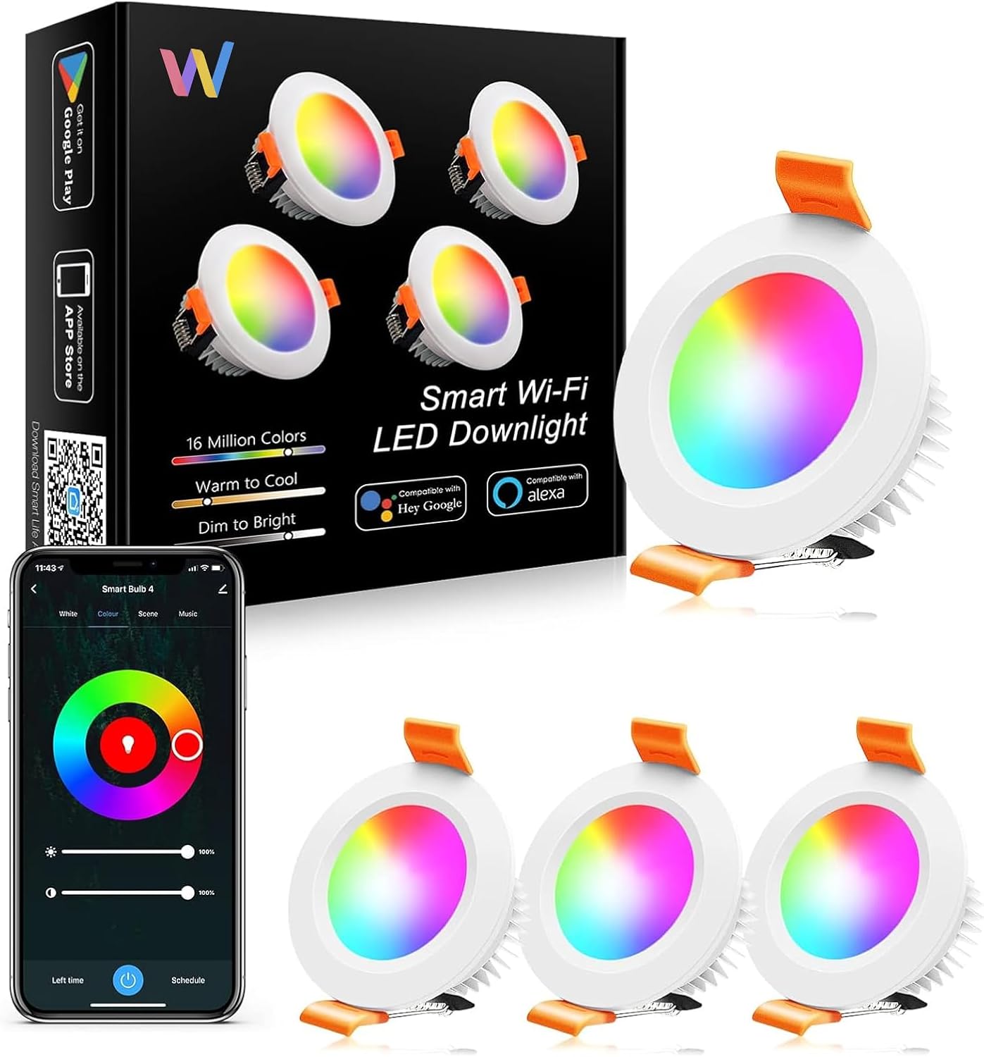 LightingWill 2 Inch LED Recessed Lighting, Smart WiFi LED Downlight, 5W LED Ceiling Light Compatible with Alexa/Google Assistant, Dimmable RGB & 2700K-6500K, 120V with LED Driver (4 Pack)