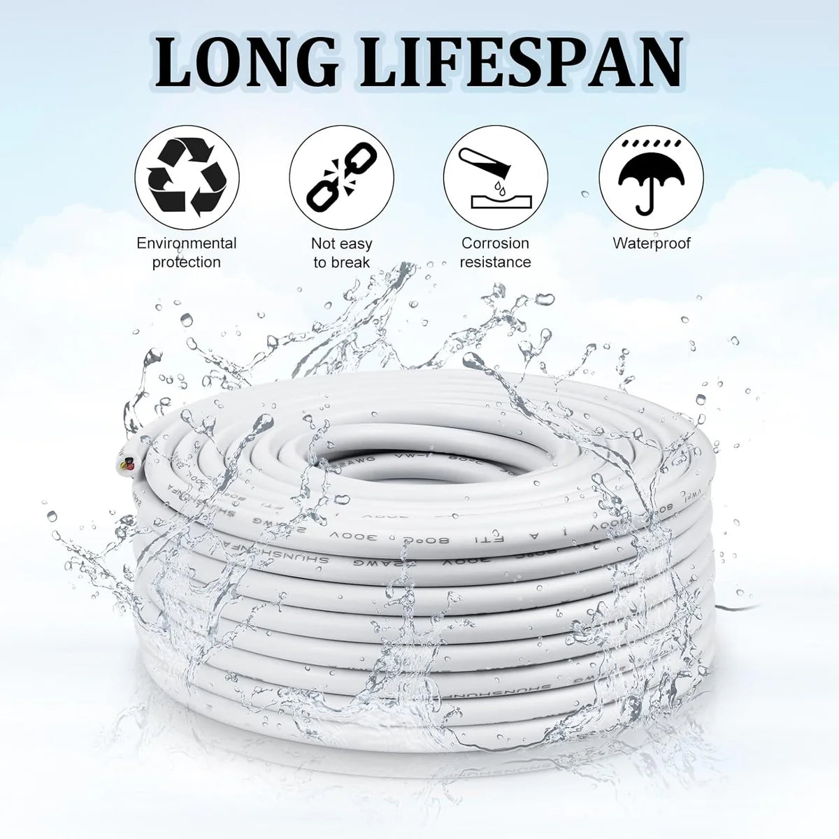 22 AWG Electrical Wire, Stranded Tinned Copper Cable, 2/3/4/5 Conductor Multi-Core, Black/White PVC Jacket Flexible Extension Cord — 3m–50m (10ft–165ft) Options