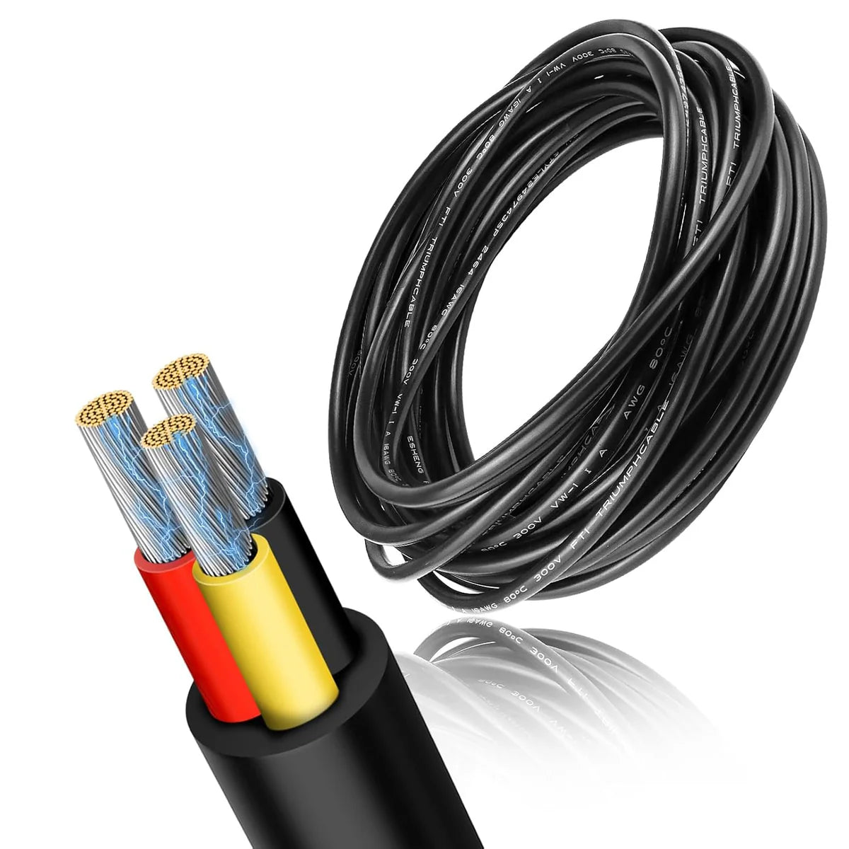 20 AWG Multi-Core Wire, Stranded Tinned Copper Electrical Cable, 6/7/8 Conductor, Black/White PVC Insulated Control Extension Cord — 3m–50m (10ft–165ft) Options