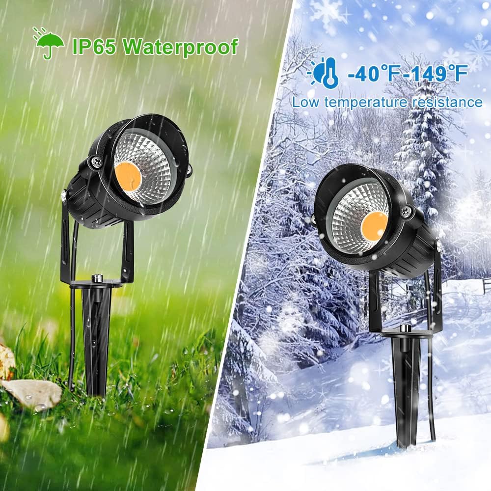 LightingWill 5W LED Landscape Lights, Warm White 3000K-3500K, Waterproof DC 12V COB LED Outdoor Wall Spotlight Low Voltage Garden Tree Spot Lighting for,Yard,Pathways,Fence (4 Pack)