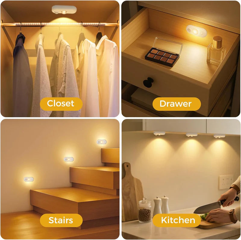 LightingWill Rechargeable Oval LED Closet Light 4/6 Pack, Motion Sensor Tap Switch Dimmable Cabinet Light, Warm / Daylight White, Black / White Finish, Magnetic Mounting for Closets and Cabinets