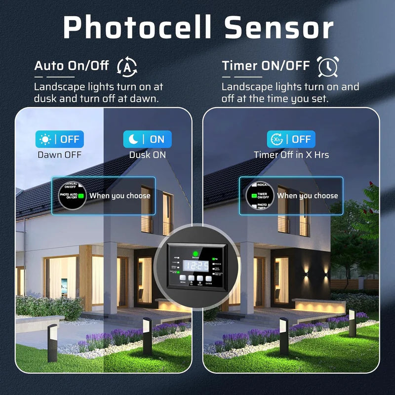 150W/170W Landscape Lighting Transformers – 120V to 12V/15V AC, Single Zone, Timer & Internal Photocell, Power Supply for Landscape Lighting Systems