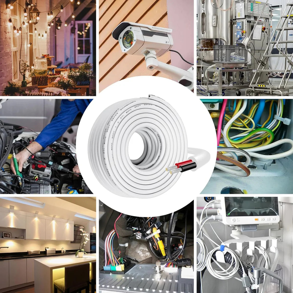 22 AWG Electrical Wire, Stranded Tinned Copper Cable, 2/3/4/5 Conductor Multi-Core, Black/White PVC Jacket Flexible Extension Cord — 3m–50m (10ft–165ft) Options