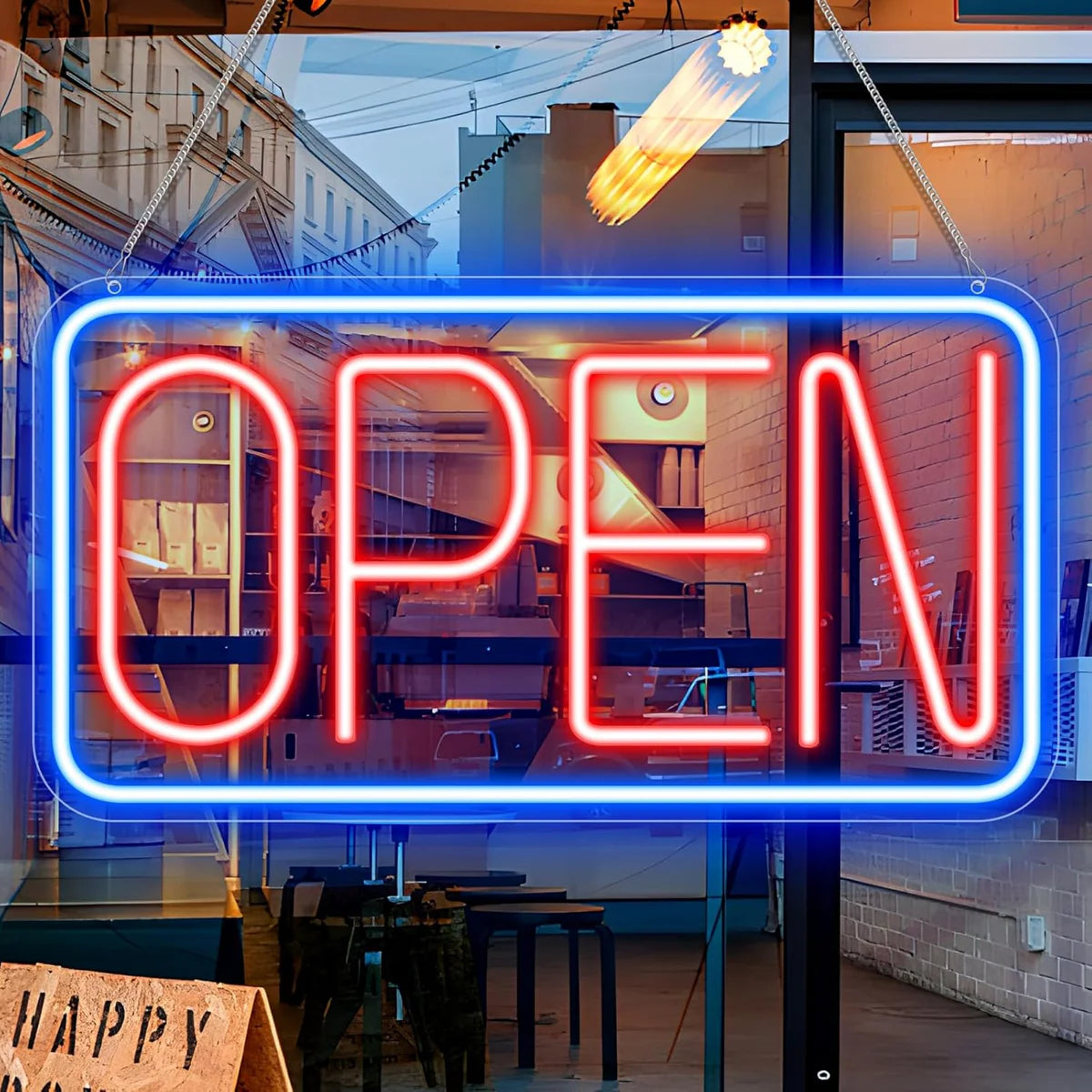 OPEN Neon Sign – 6 Color Options | USB Powered | 17×9 inch (44×24 cm) | LED Window Hanging Light for Storefronts