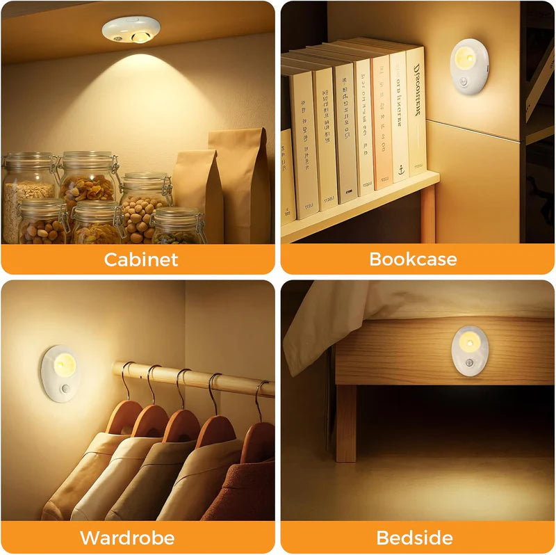 LightingWill Rechargeable Pebble LED Closet Light 4/6 Pack 1 LED, 3 Color Modes 3000K / 4000K / 6000K Motion Sensor Dimmable Cabinet Light, Tap Switch, White Finish, Magnetic Mounting