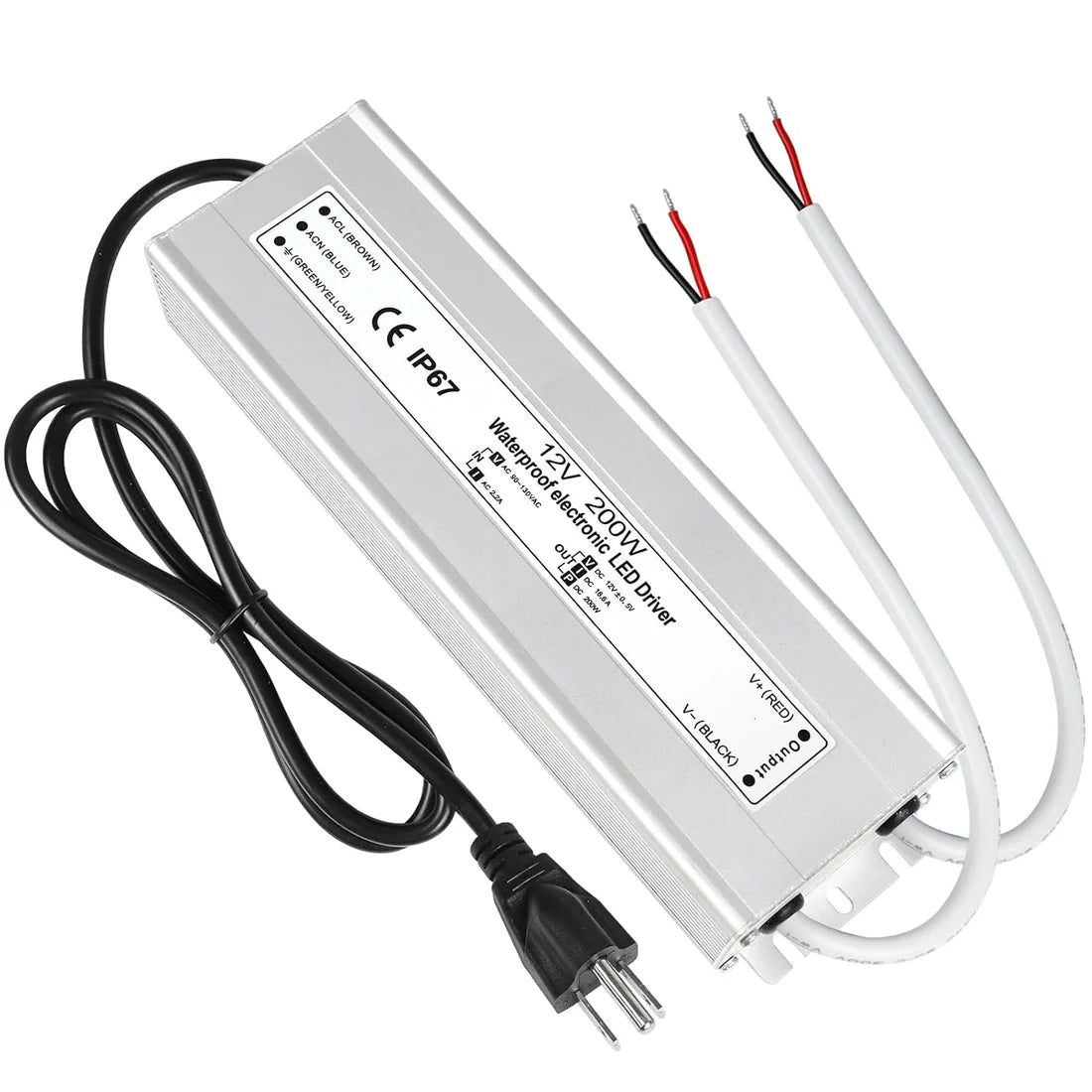 Waterproof IP67 LED Power Supply 110V 220V AC to 12V DC Driver Transformer 3-Prong Plug 3.3 Feet Cable