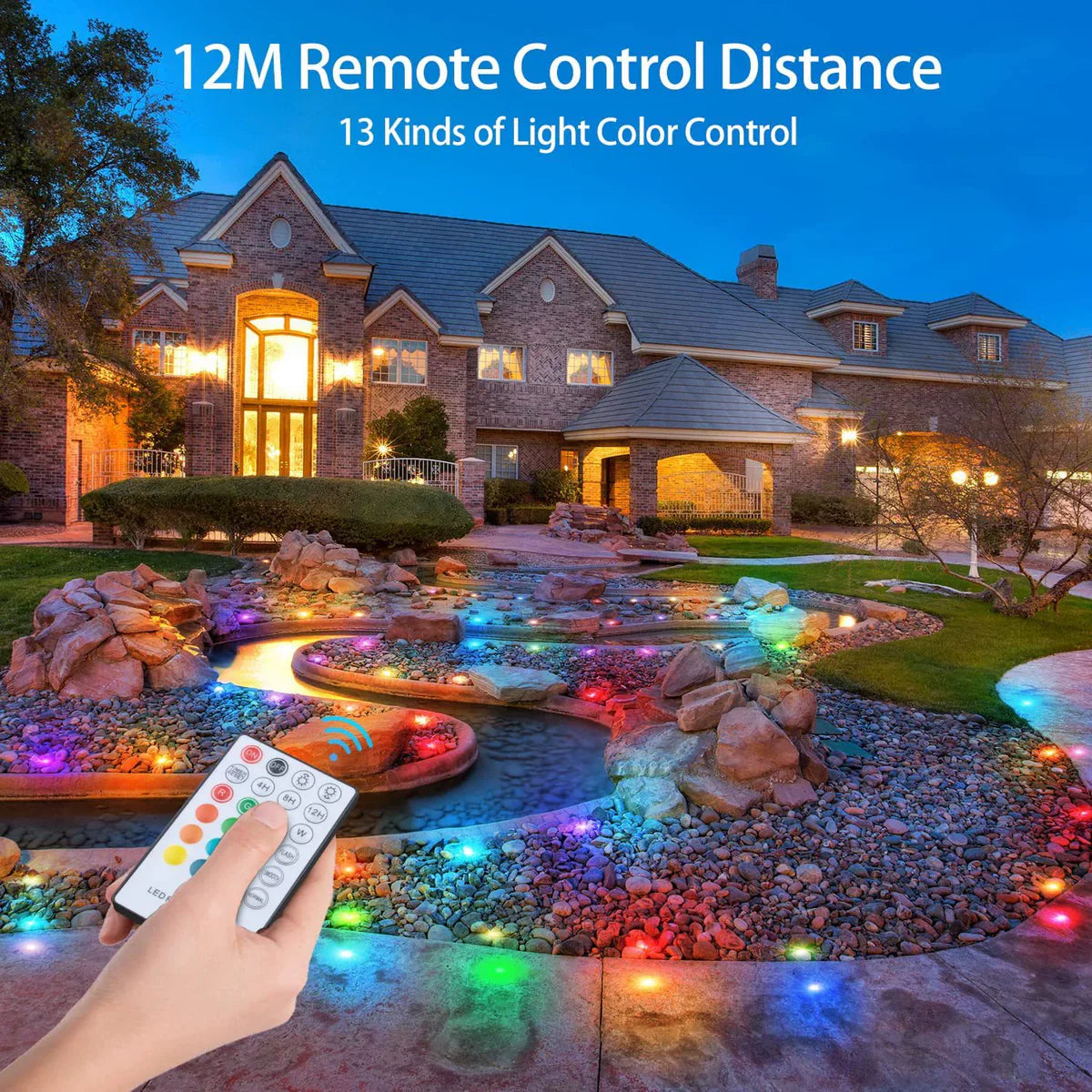 10-Pack RGB Recessed LED Deck Lights – AC100–265V Input with Power Adapter | Remote Control | US / EU / UK / AU Plug Options | IP67 Waterproof Inground Step Lights Kit for Deck, Garden, Yard, Stairs & Pathway Lighting