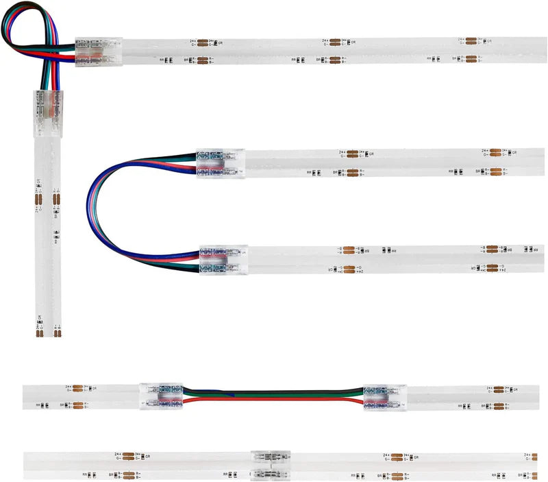 LightingWill LED Strip Connector 10mm 4Pin Transparent Solderless Clips, LED Light Strip Connector Strip to Wire Strip to Strip Female Plug Connector for RGB Strip, Bulk 500pcs MOQ Factory Direct