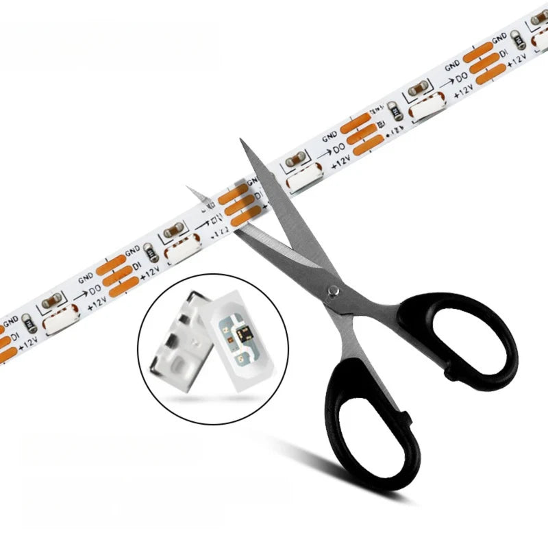 LightingWill WS2812 Side Emitting RGBIC LED Strip Light DC5V 12V 5mm PCB SMD4040 Individually Addressable 60 LEDs/m Non Waterproof Flowing LED Strip for Party Decoration DIY Lighting 5M 50M