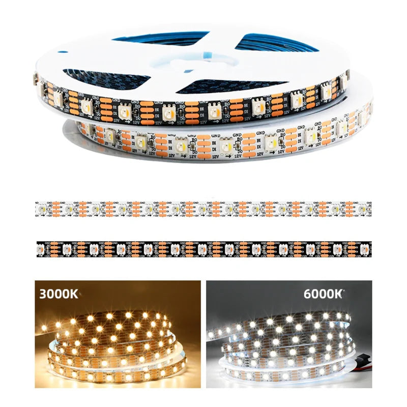 LightingWill WS2815 RGBWIC LED Strip Light DC12V RGB 6000K 4 in 1 SMD5050 Individually Addressable Breakpoint Resume 30 60 96 LEDs/m IP00 IP65 IP67 LED Strip for Party Decoration DIY Lighting 5M 50M