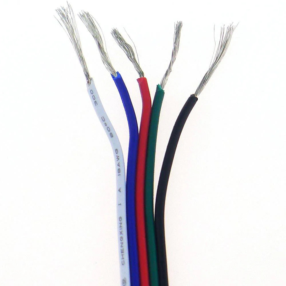 22Guage RGBW RGBWW LED Strip Extension Cable, 5pin 5Color Stand Wire Bonded Flat Cable for SMD5050 RGBW RGBWW Color, 20m/50m