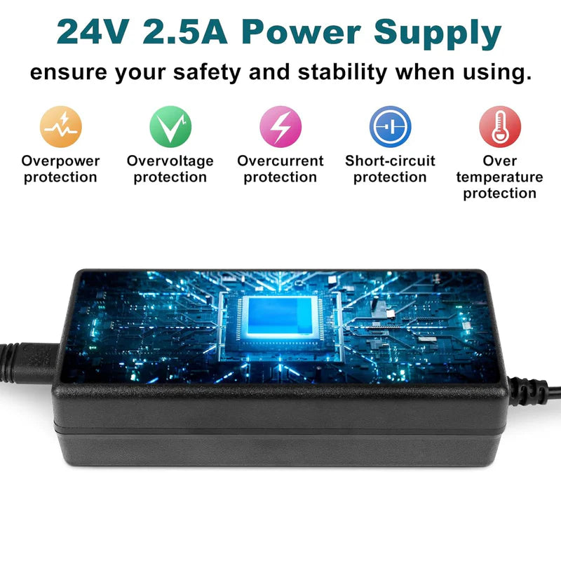 Desktop Power Supply Adapter DC 24V 60W–120W, AC 100–240V Input Switching Transformer Charger with US Plug for LED Strip Lights, 3D Printers, CCTV, Electronics