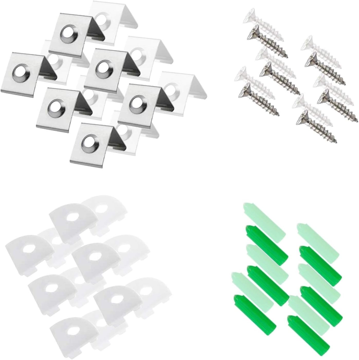 6-Pair V02 LED Aluminum Channel Accessory Kit with End Caps, Mounting Clips, Expansion Anchors & Screws, for 6 / 12-Pack V-Shape Channels