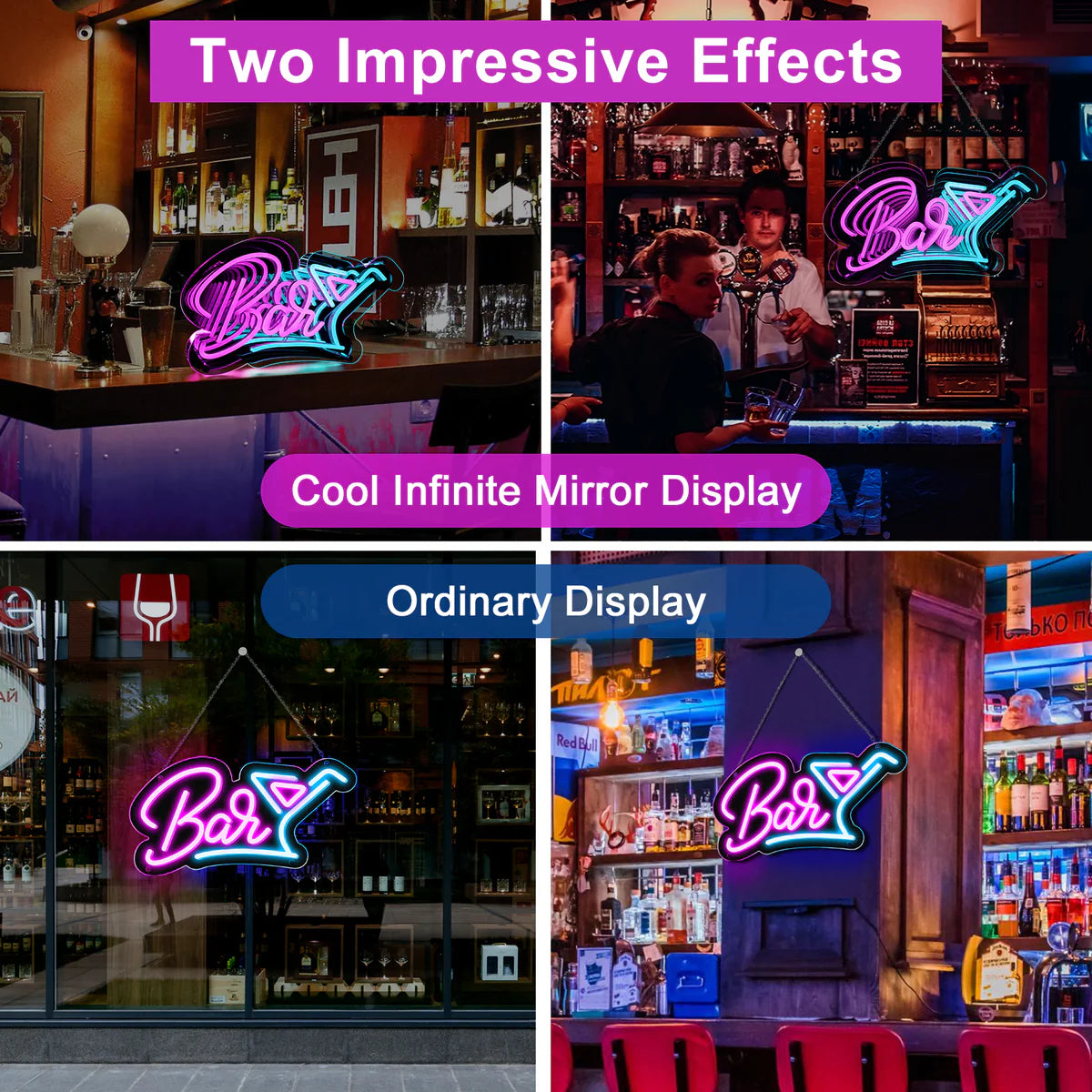 LED Neon Signs – Bar LED Sign – 16.5 × 9 Inch | Pink & Ice Blue Glow | USB Powered | Hanging | Ideal for Bar, Pub, Lounge, Nightclub, Party Mood Lighting