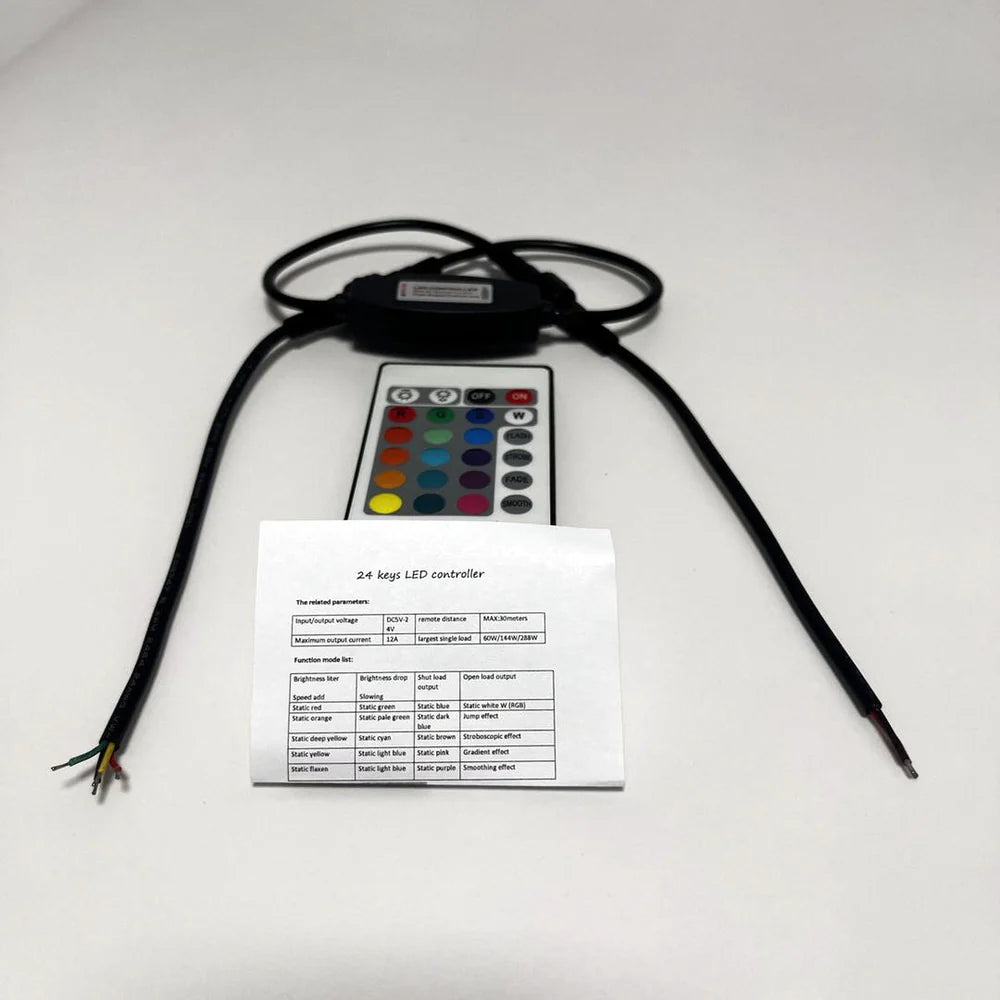 LightingWill RGB LED Strip Controller – DC5V-24V 12A | IP65 Waterproof Wireless RGB Controller with 24-Key RF Remote | For LED Strips