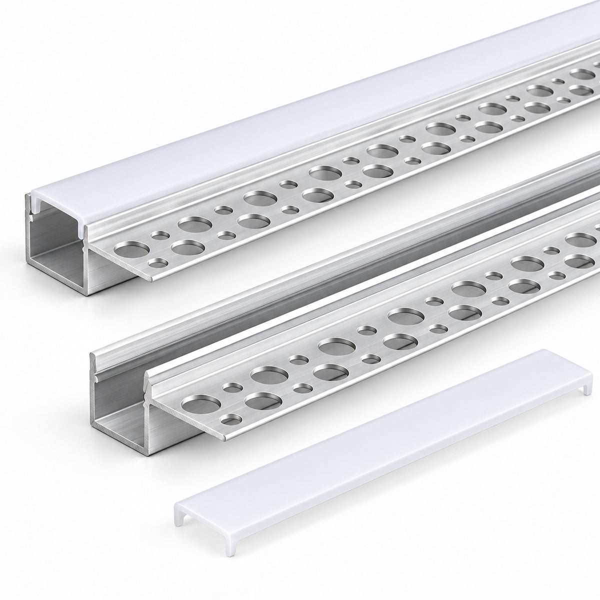 Silver XT-1138 One-Sided LED Aluminum Channel for Plaster-In Drywall, Fits LED Strips Up to 13mm Wide, with Milky White Diffuser