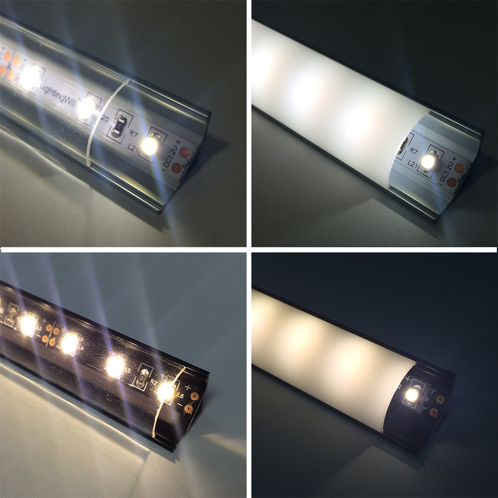 Silber V02 16x16mm V-förmig gebogener Abdeckungskanal Innenbreite 12mm Eckmontage LED-Aluminiumkanal mit Endkappen und Montageklammern Aluminiumprofil