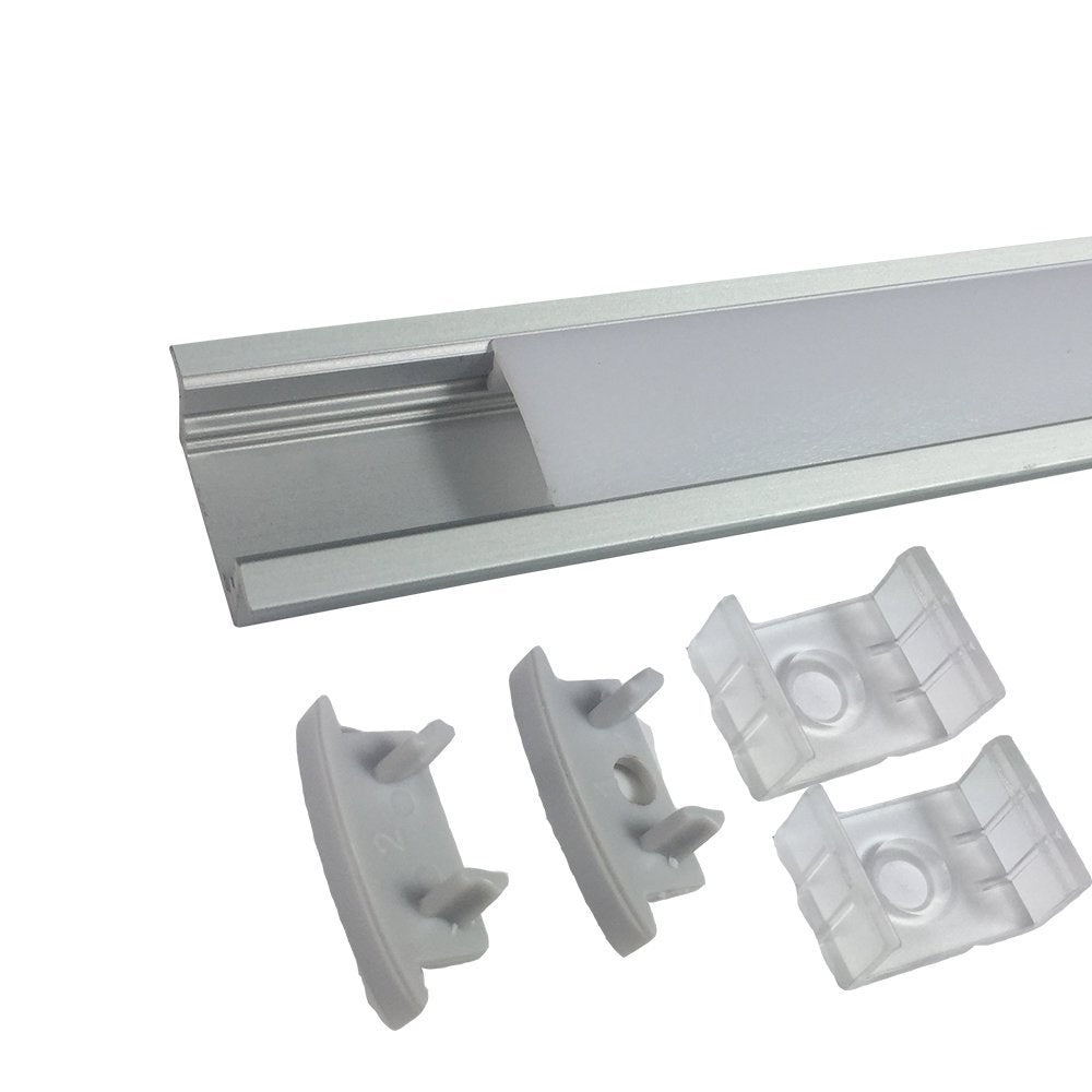 Silbernes U01 9 x 23 mm U-förmiges Innenprofil, Breite 12 mm, LED-Aluminium-Kanalsystem mit Abdeckung, Endkappen und Befestigungsclips für die Installation von LED-Lichtstreifen