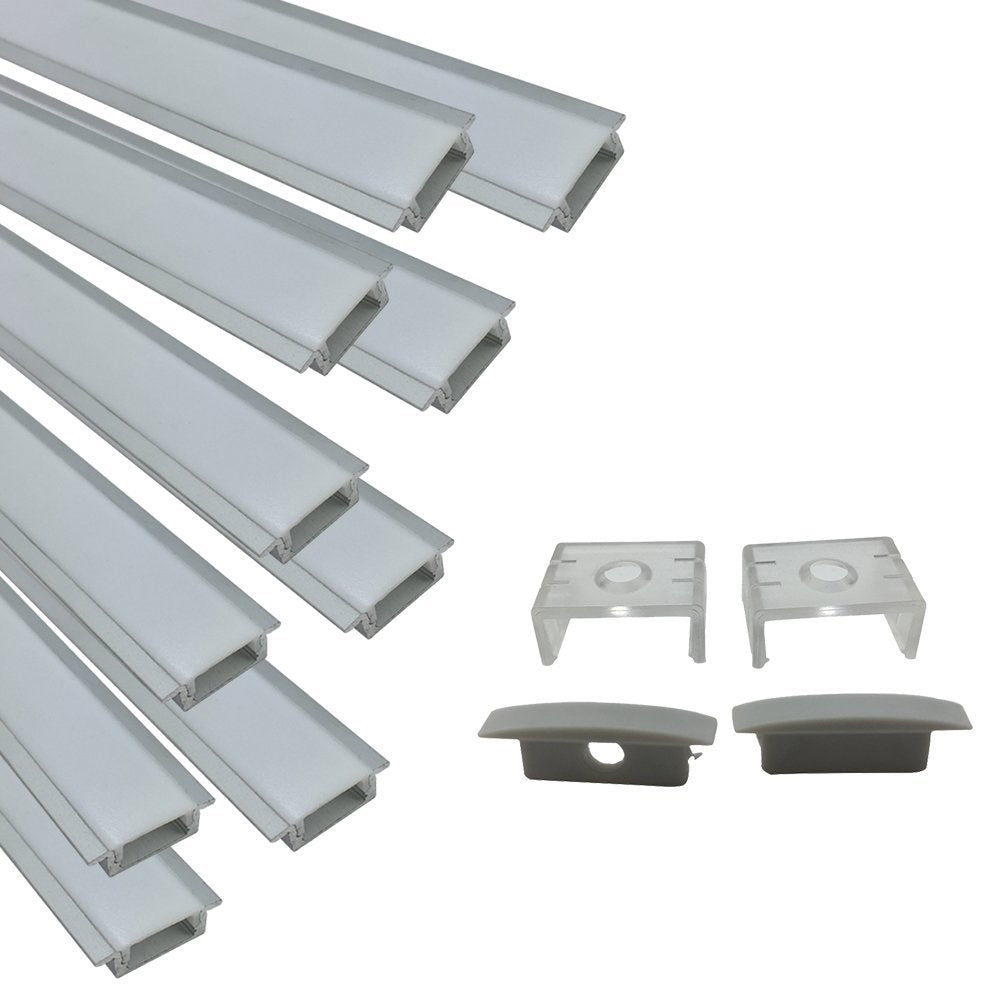 Silbernes U01 9 x 23 mm U-förmiges Innenprofil, Breite 12 mm, LED-Aluminium-Kanalsystem mit Abdeckung, Endkappen und Befestigungsclips für die Installation von LED-Lichtstreifen