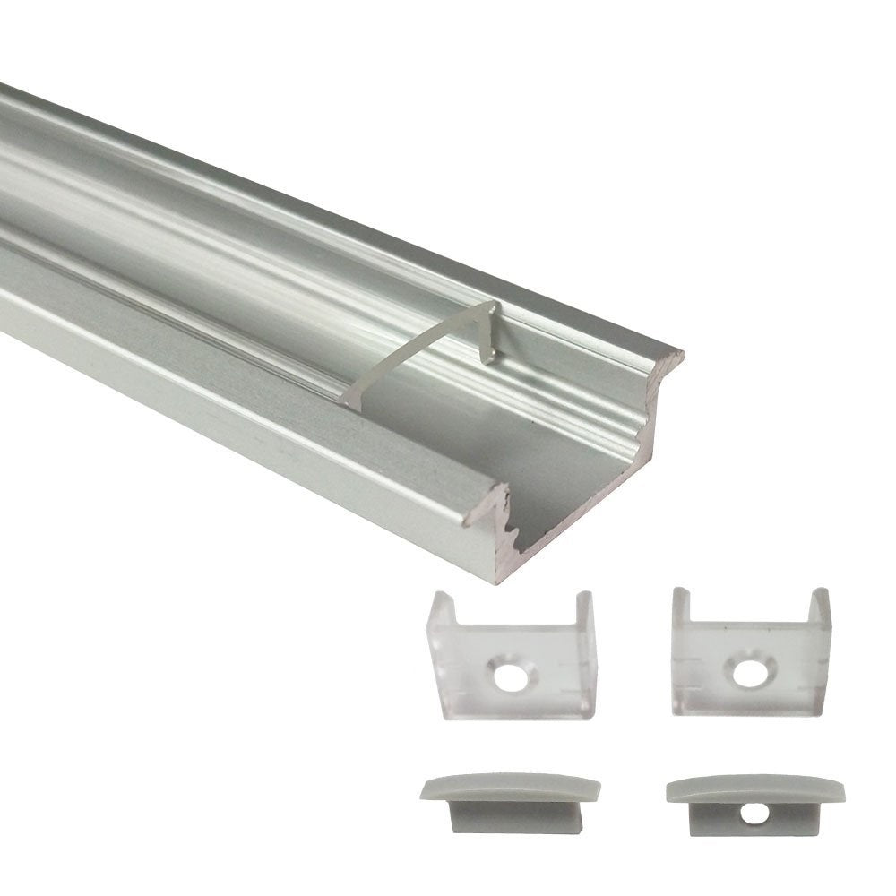 Silbernes U01 9 x 23 mm U-förmiges Innenprofil, Breite 12 mm, LED-Aluminium-Kanalsystem mit Abdeckung, Endkappen und Befestigungsclips für die Installation von LED-Lichtstreifen