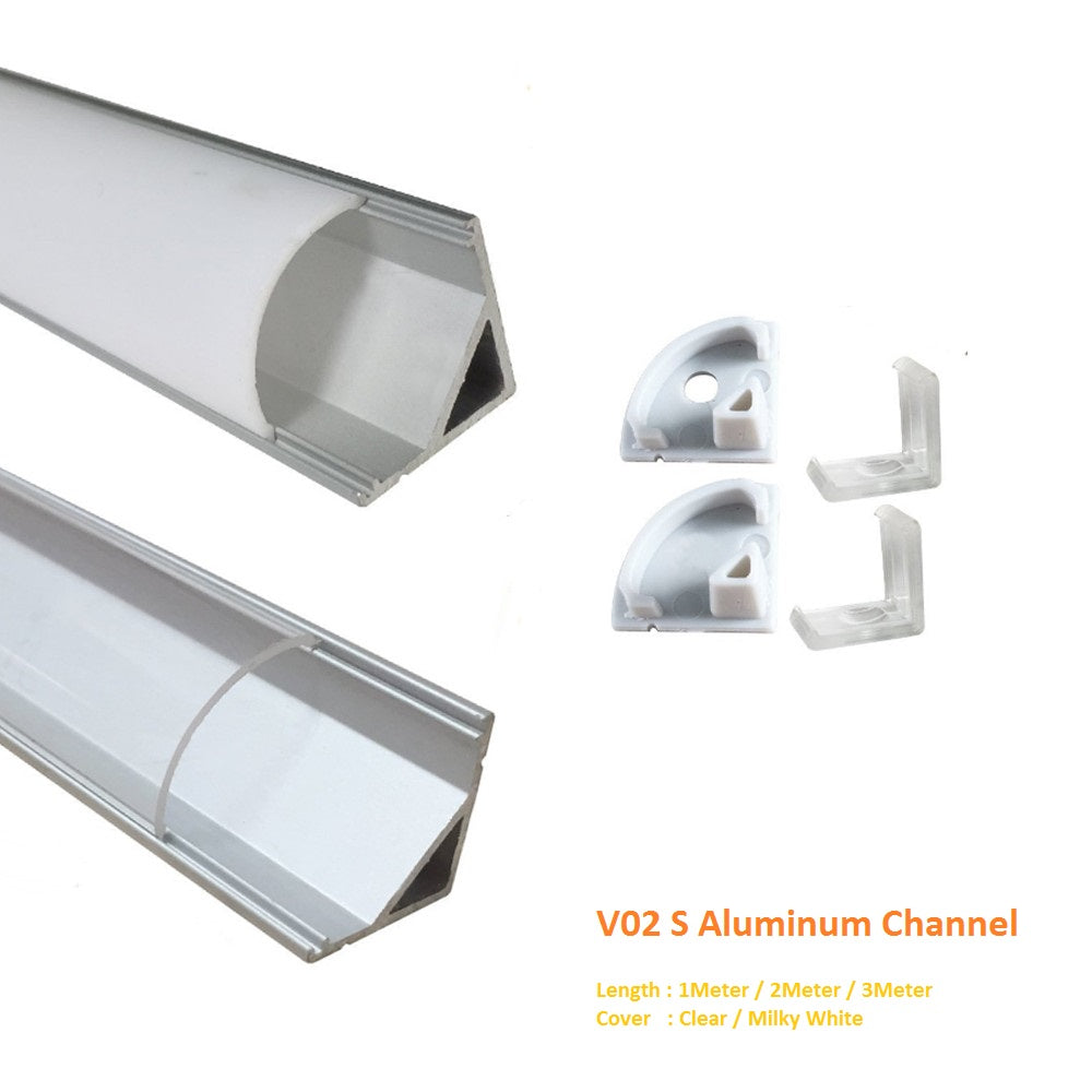 Silber V02 16x16mm V-förmig gebogener Abdeckungskanal Innenbreite 12mm Eckmontage LED-Aluminiumkanal mit Endkappen und Montageklammern Aluminiumprofil