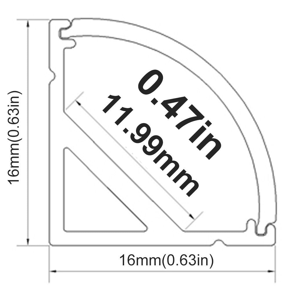 Silber V02 16x16mm V-förmig gebogener Abdeckungskanal Innenbreite 12mm Eckmontage LED-Aluminiumkanal mit Endkappen und Montageklammern Aluminiumprofil