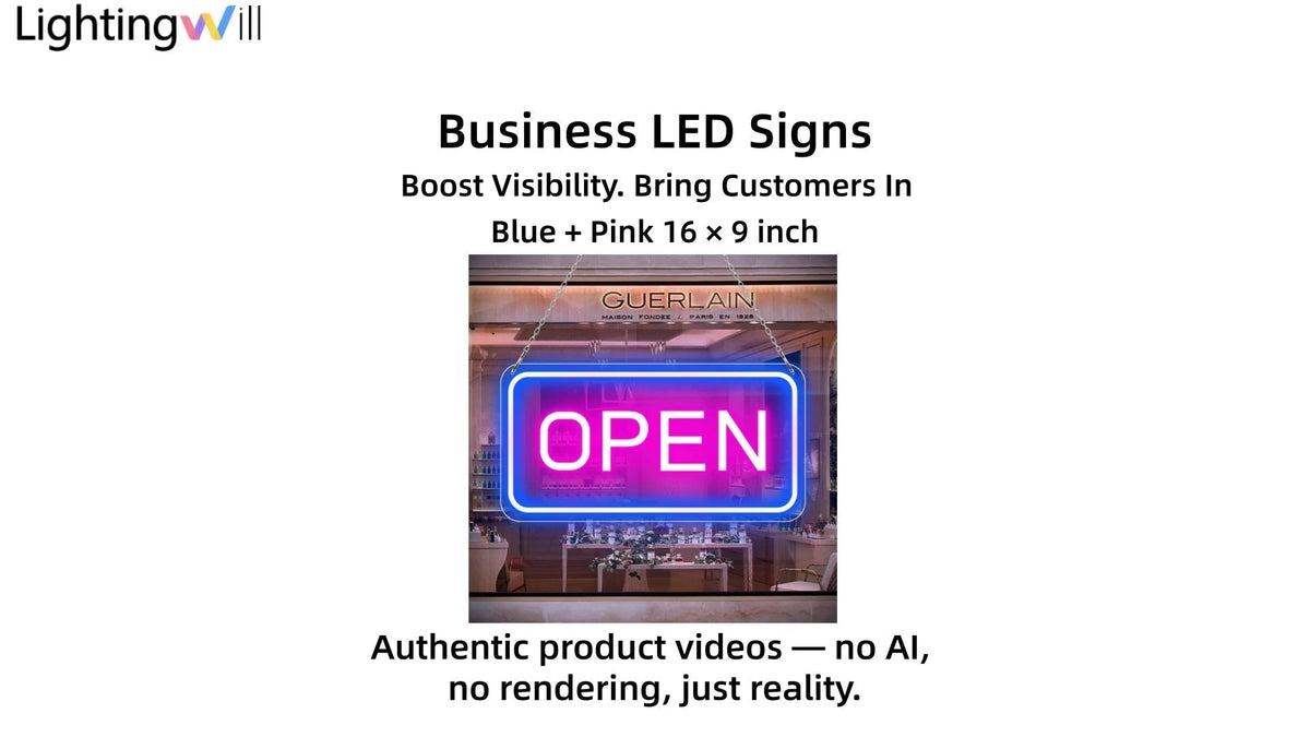 OPEN LED Neon Sign Video Demo – Blue &amp; Pink Glow Storefront Sign with Plug &amp; Play Setup | LightingWill