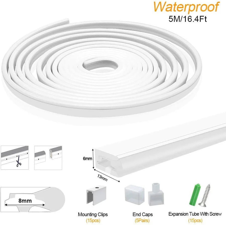 S0613 Side Edge Lighting Neon Light Housing – 6x13mm | Silicone LED Channel System | 8mm PCB Width | IP67 Waterproof | 16.4FT/5M | Local Stock US/UK/DE