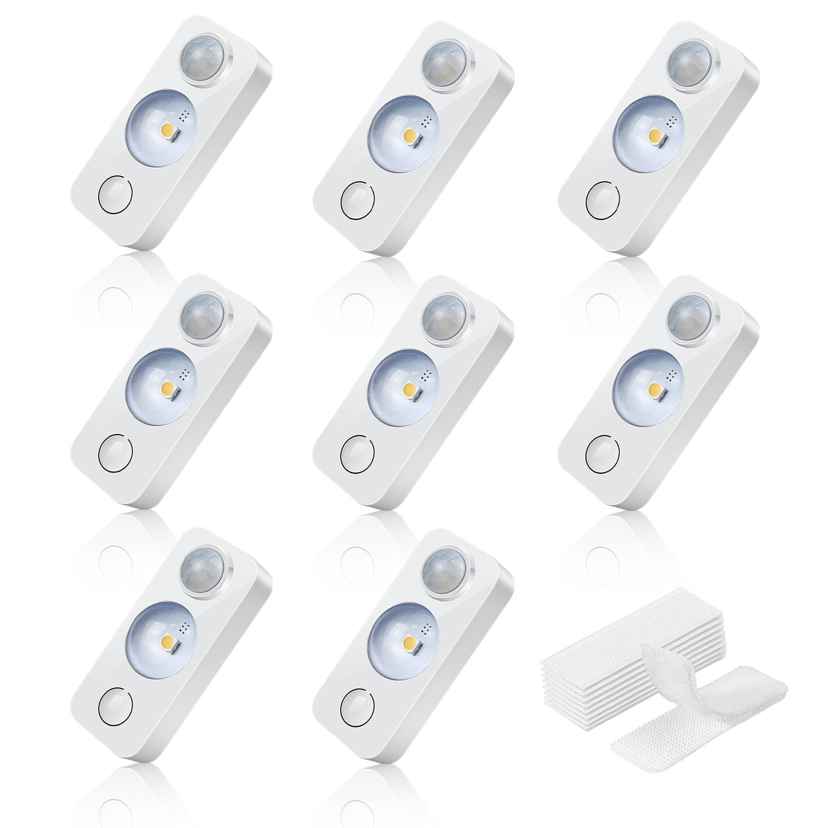 LightingWill LED Motion Sensor Puck Lights, Rechargeable Cabinet Lights, Stick on Wireless LED Night Light for Closet, Drawer, Shelf, Under Cabinet, Warm White 8Pack, USB Charging Cord Included.