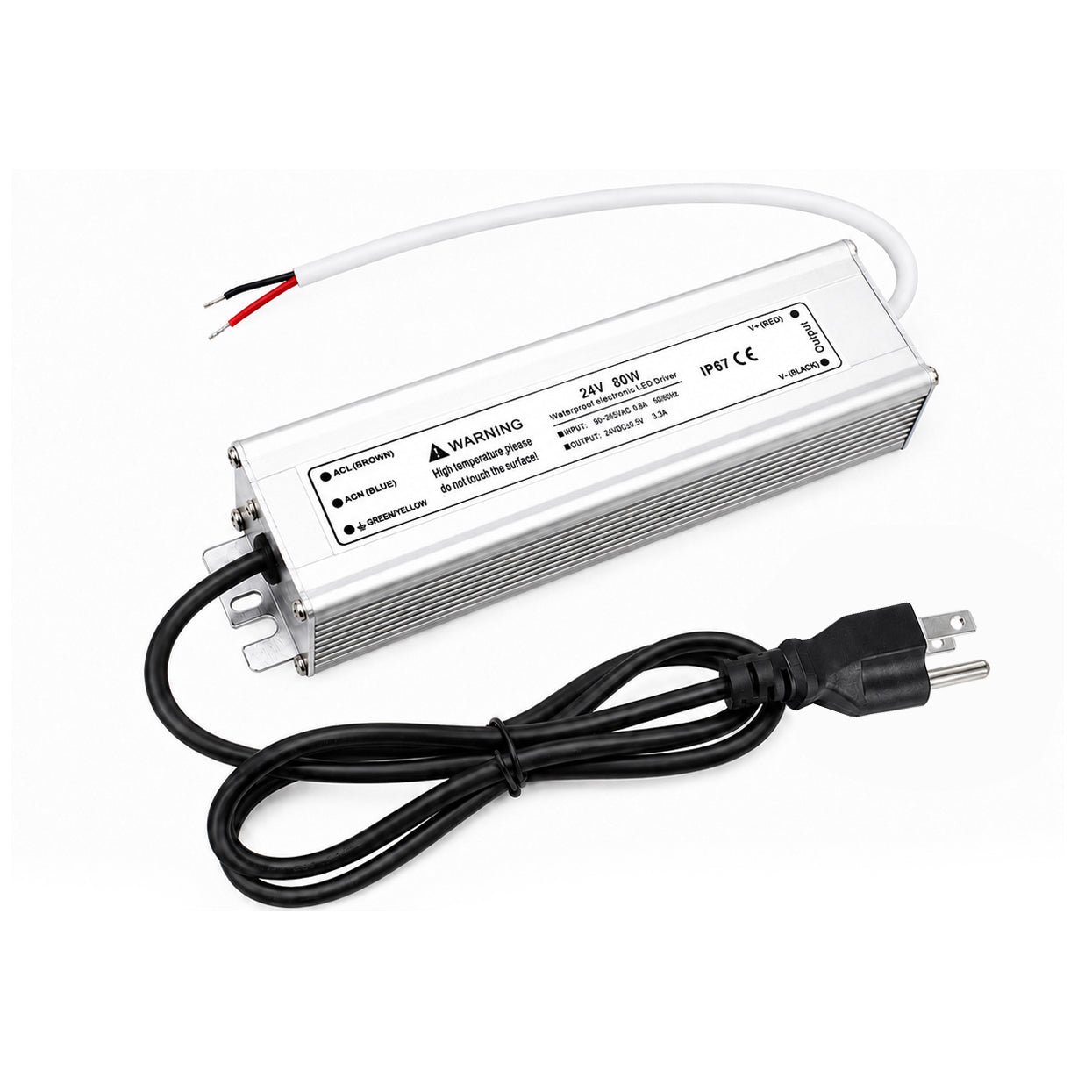 80W 12V/24V/36V/48V Waterproof LED Power Supply, 90-265V Input, Single Output, Aluminum Housing, Outdoor LED Lighting Driver, CE/RoHS/FCC Certified, US/UK/EU Plug