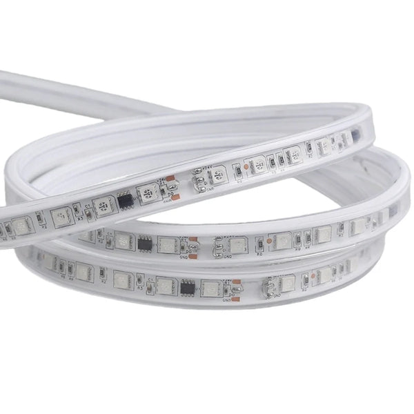 LightingWill 7x15.5mm SMD5050 60LEDs/m RGBIC High Voltage LED Neon Strip Light 12W/m AC110–240V, IP67 Waterproof Flexible Neon Rope Light with Remote and APP Control for Indoor and Outdoor Decoration, 10/50M
