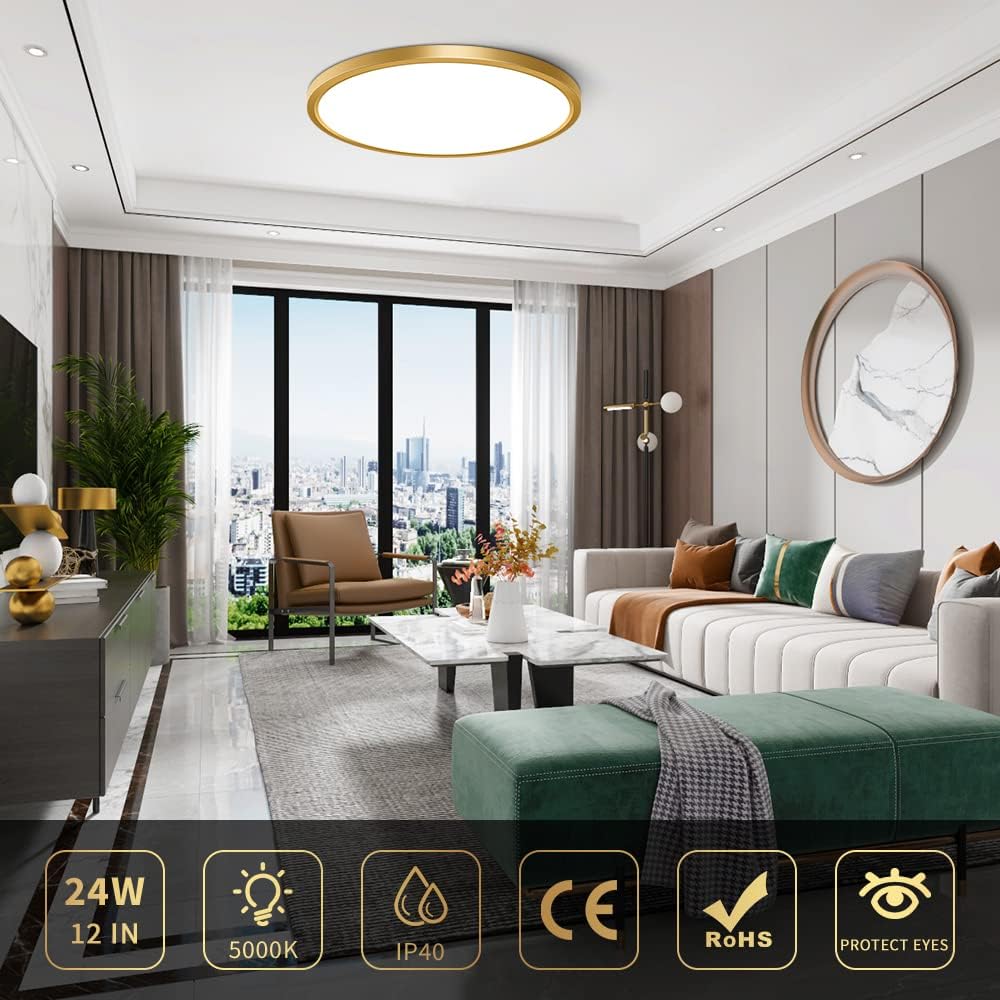 15.7 Inch 32W White /Black /Gold Round Ceiling Light – AC 110–130V  | 3000K / 4500K / 5000K / 6500K | Flush Mount Ceiling Light for Modern Home Lighting | 1-Pack – Local Stock (US)