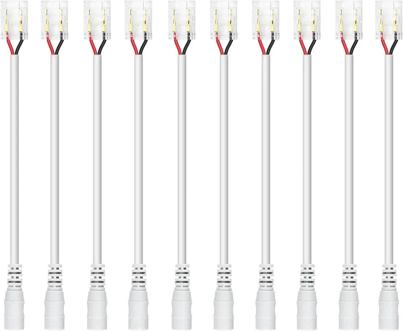 LightingWill LED Strip Connector 8mm 2Pin Transparent Solderless Clips, LED Light Strip Connector Crystal Strip to Wire Strip to Strip DC Adapter L Connector, Bulk 500pcs MOQ Factory Direct