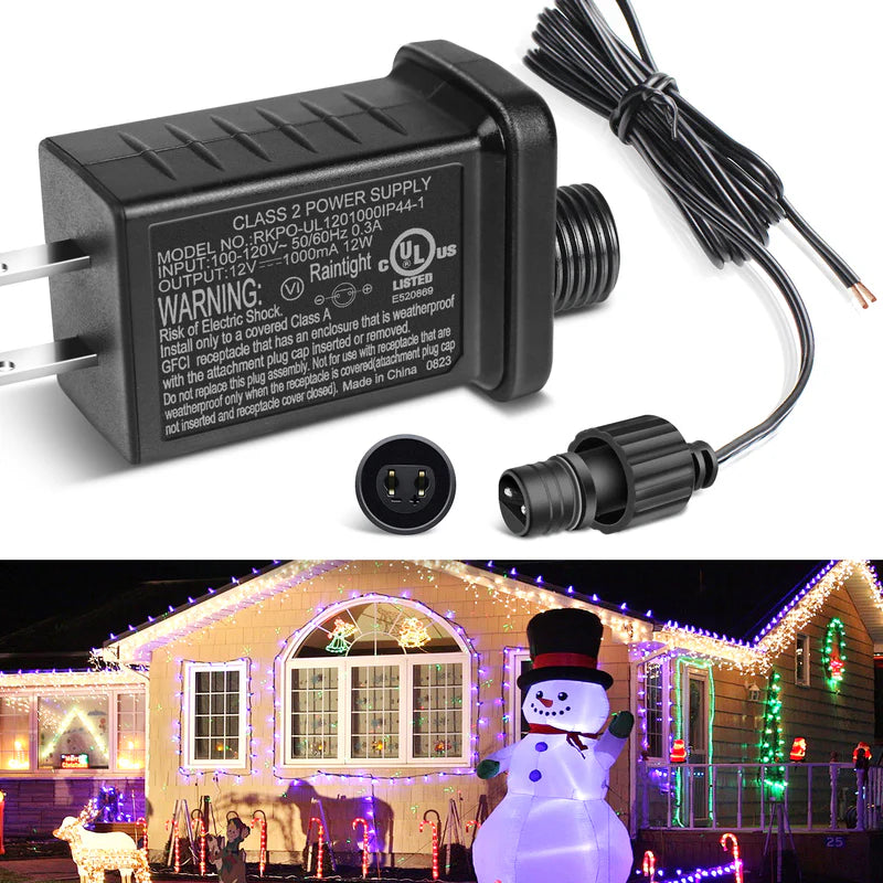 LightingWill IP44 Class 2 Power Supply AC 100–240V to DC 4.5V/12V/24V/30V Waterproof Outdoor LED Driver Adapter Transformer, US Plug for Inflatable Decorations, String Lights, Christmas Trees
