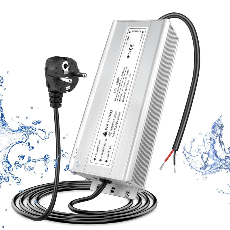 12V Waterproof LED Power Supply, 30W–300W Outdoor LED Driver, 90–265V AC Input, Single or Dual Wire Output, CE/RoHS/FCC Certified, US / UK / EU Plug &amp; Wire Lead Options