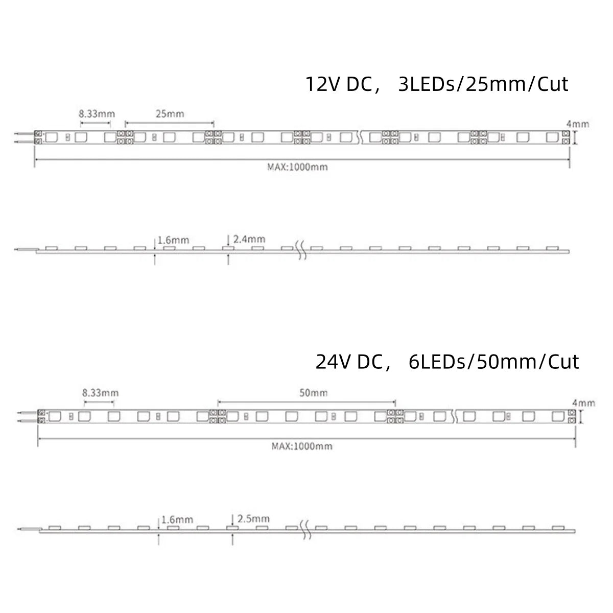 LightingWill SMD2835 4MM Wide Rigid LED Strip Light – DC12V / 24V | 12W/M | 120 LEDs/M | 4mm PCB | 1Meter Length | Warm White / Natural White / Daylight White / Cool White / Blue / Red / Green | High Brightness Indoor Lighting | 10 / 50PCS