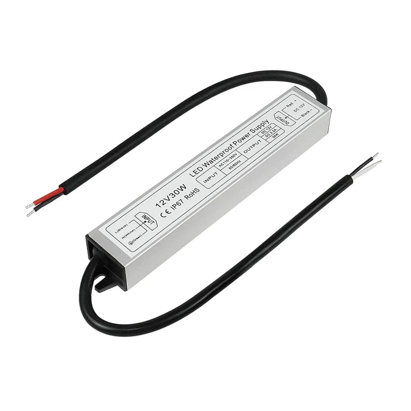 12V Waterproof LED Power Supply, 30W–300W Outdoor LED Driver, 90–265V AC Input, Single or Dual Wire Output, CE/RoHS/FCC Certified, US / UK / EU Plug &amp; Wire Lead Options