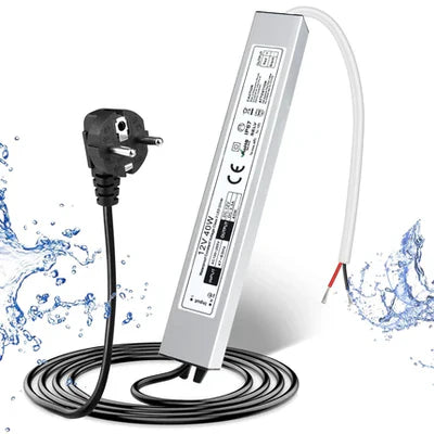 12V Waterproof LED Power Supply, 30W–300W Outdoor LED Driver, 90–265V AC Input, Single or Dual Wire Output, CE/RoHS/FCC Certified, US / UK / EU Plug &amp; Wire Lead Options