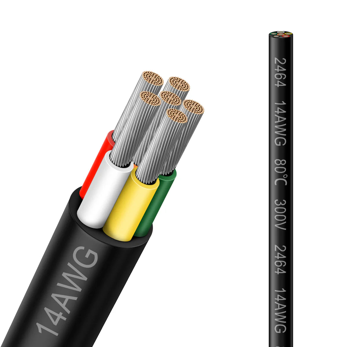 14 AWG Electrical Wire, Stranded Tinned Copper Cable, 6/7/8 Conductor Multi-Core, Black/White PVC Power Extension Cord, Flexible Control Cable — 3m–50m (10ft–165ft) Options