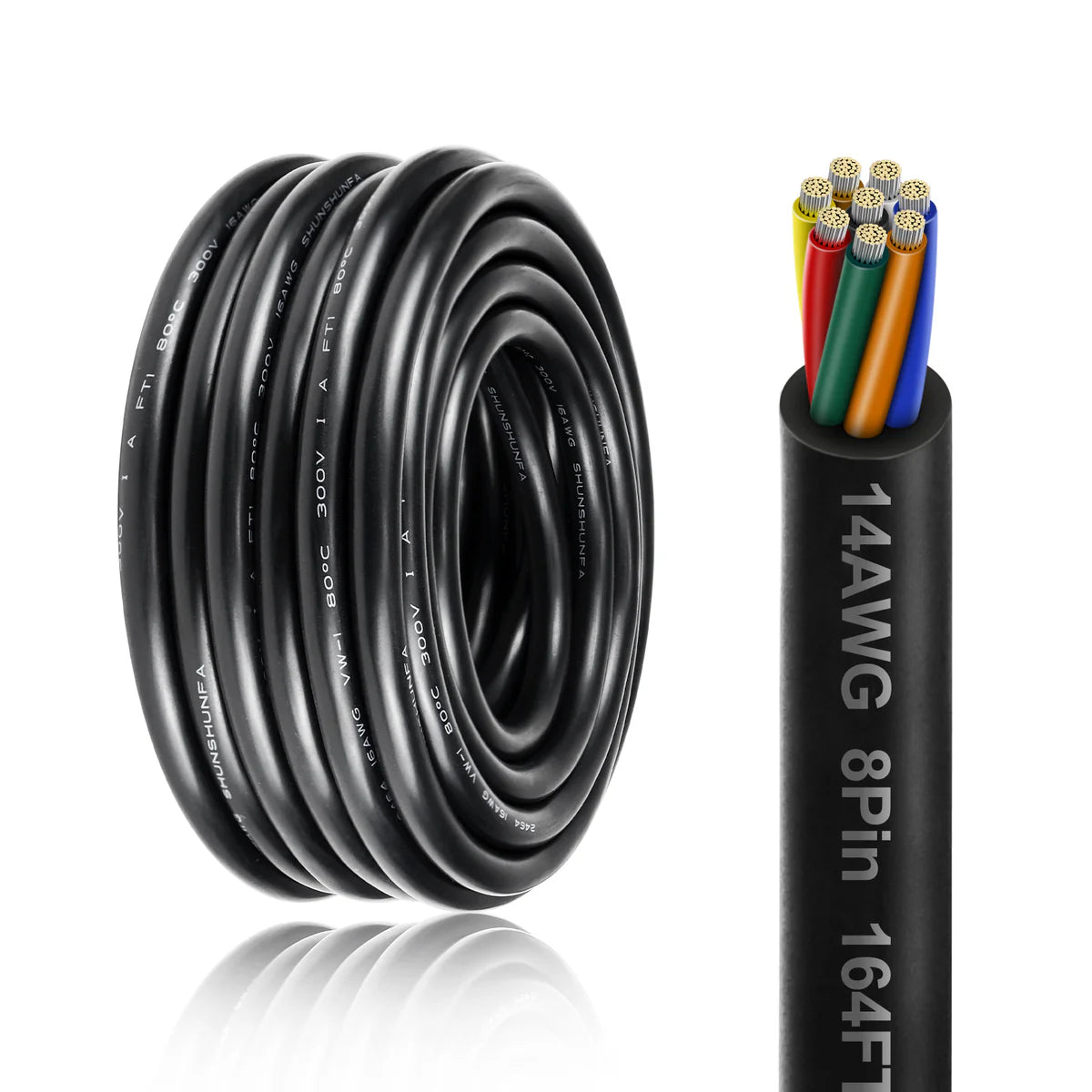 14 AWG Electrical Wire, Stranded Tinned Copper Cable, 6/7/8 Conductor Multi-Core, Black/White PVC Power Extension Cord, Flexible Control Cable — 3m–50m (10ft–165ft) Options