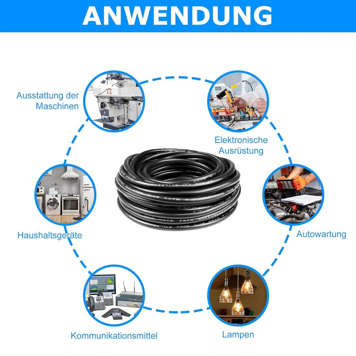 16 AWG Electrical Cable, Stranded Tinned Copper Wire, 2/3/4/5 Core Multi-Conductor, Black/White PVC Sheathed Extension Cord for Wiring — 3m–50m (10ft–165ft) Options