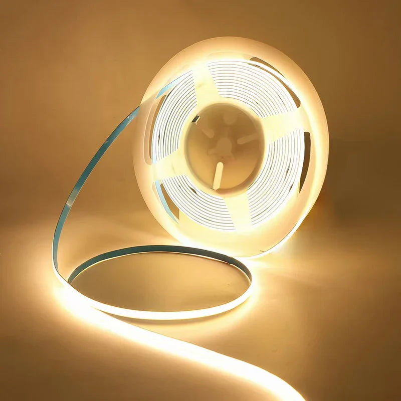 COB LED Strip Light 12V/24V 320/480/512LEDs/M, 8mm Flexible Dot-Free LED Tape, CRI80+ High Brightness Non-Waterproof, 3000K/4000K/6500K & RGB Colors for Cabinet Kitchen Lighting, 5M/10M Pack