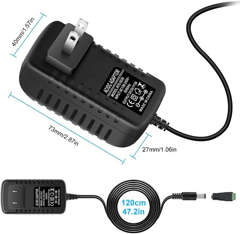Plug-in Power Supply Adapter DC 5V 15W–25W, AC 100–240V Wall Charger Transformer with US Plug for LED Strip Lights, Routers, USB Devices, Electronics