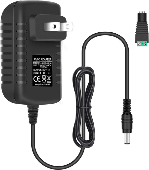 12V Plug-in LED Adapter 12W, AC 100–240V Input, Black Case - US/UK Plug AC Power Supply for LED Strip Lights, Cabinet Lighting and DIY Lighting Projects