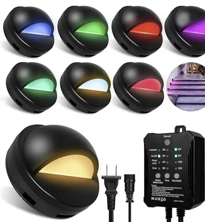 Low Voltage LED Deck Lights Kit - RGBW | 6 / 8 Pack Fence Lights with Transformer Photocell Sensor | IP67 Waterproof | Outdoor Lights for Walkway Stair Post Railing